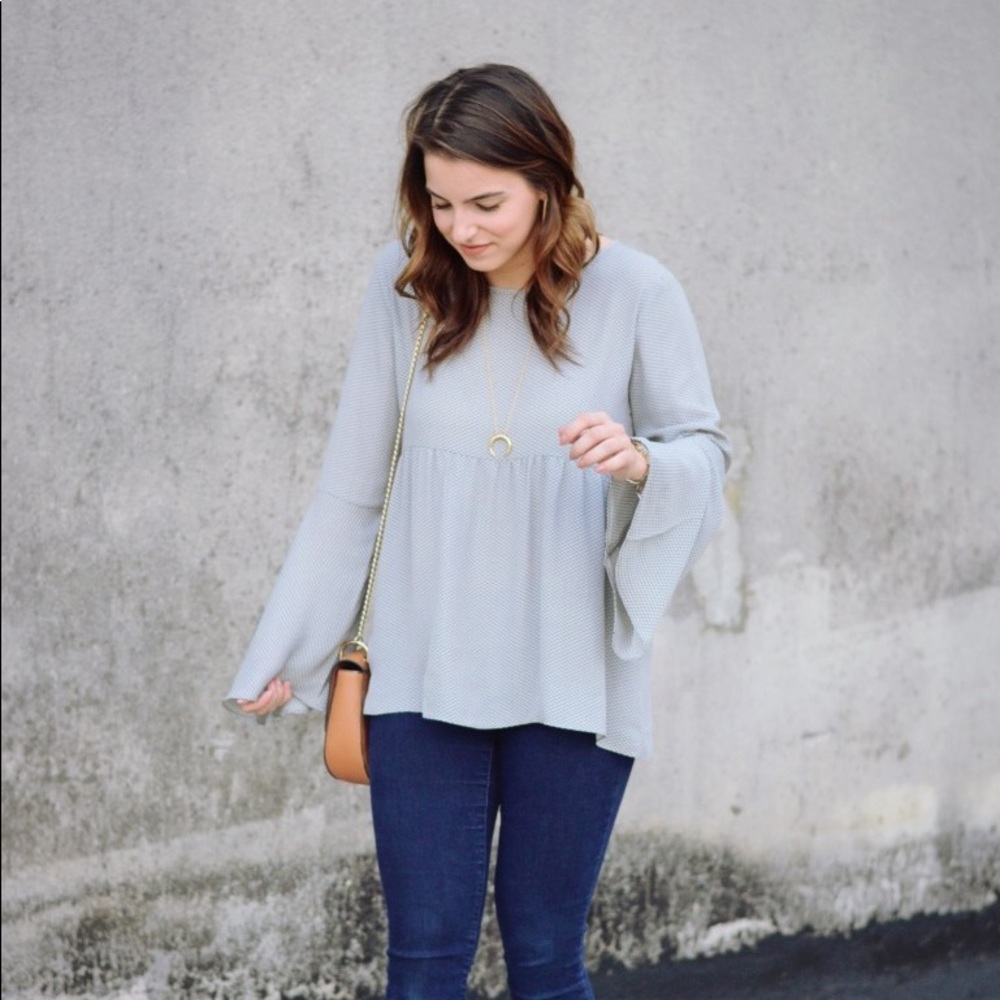 Ann Taylor Loft | bell sleeve hi lo semi sheer